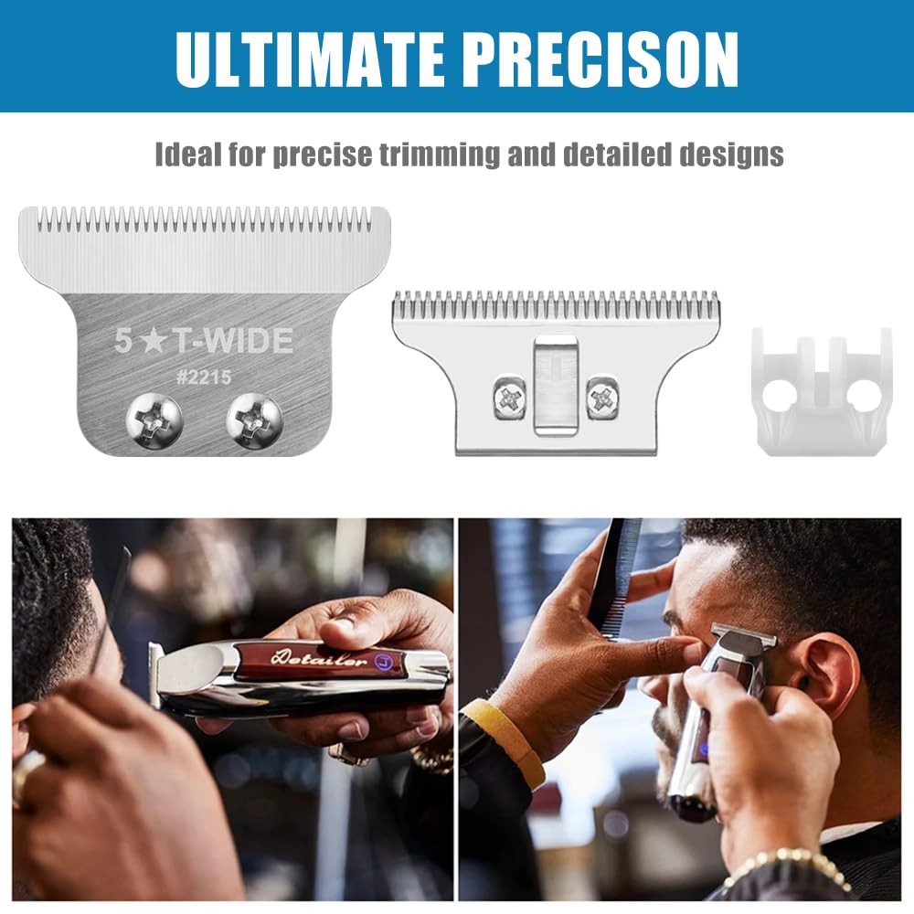 2215 Replacement T Wide Blades for Wahl 5 Star Detailer Li Trimmer 8081 and 8171 - Adjustable Stainless-Steel Zero-Gap Trimmer Blade, Silver