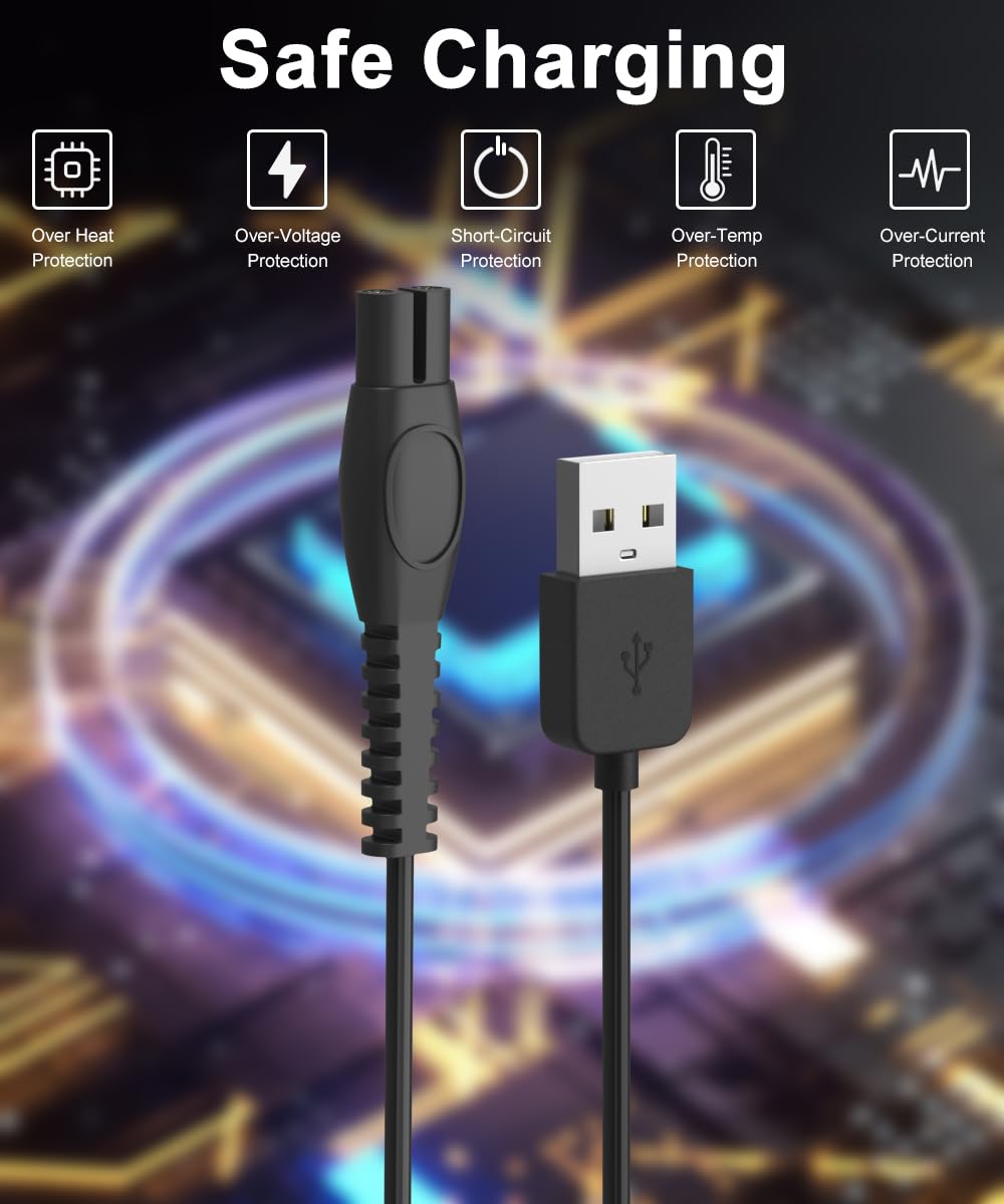 LIANSUM 5V USB Charger Cable Compatible with Philips Norelco One Blade QP2724, QP2834, QP6531, MG5910, MG7910, MG9510, X3001, X5006, PQ888, QP1924,QP4631, Series 2000,2400,3600 OneBlade Trimmer 2-Pack