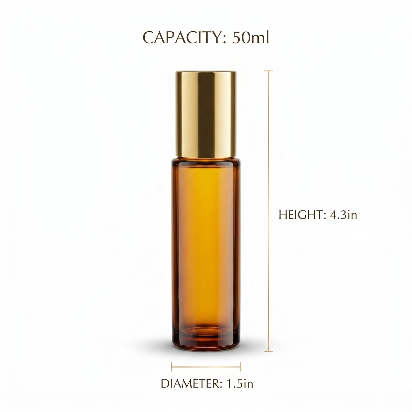 WAYDA Essential Oil Roller Bottle 50ml, 2Pack Amber Glass with Rose Quartz Roller Ball, Leak-Proof Gold Cap, Refillable Perfume Bottle for Relaxation, Stress Relief & On-the-Go Calm