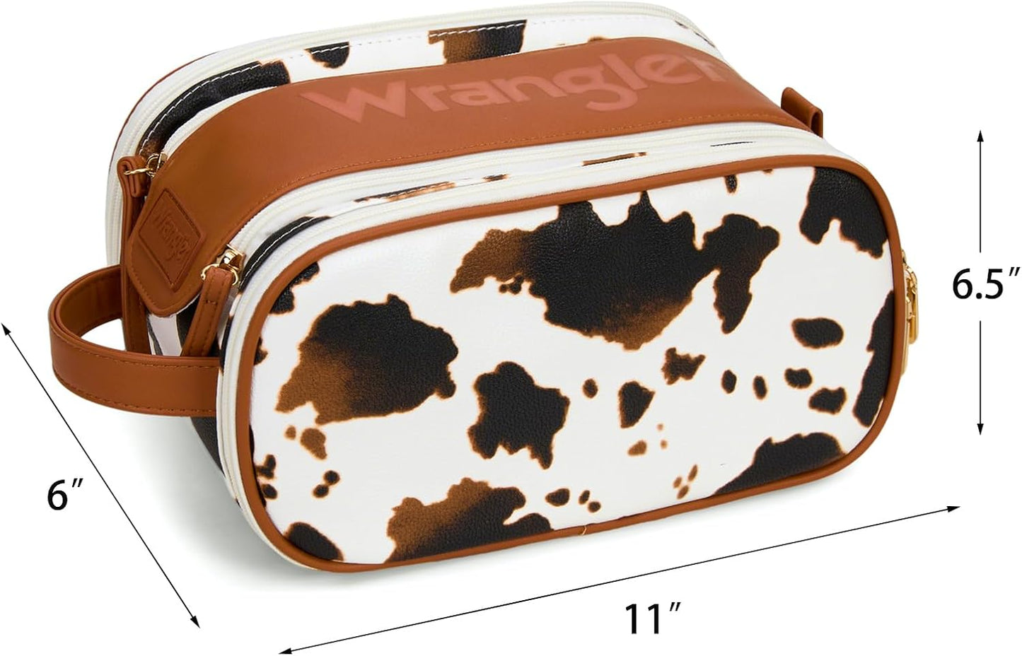 Large Makeup Bag - Travel Toiletry Organizer with Divider & Handle | Cowprint Design for Women