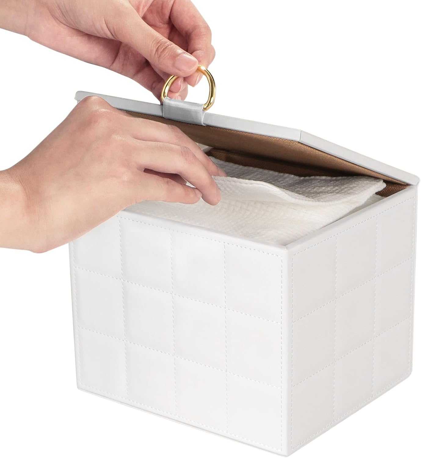 Disposable Face Towel Holder Box - White PU Leather Organizer for XL Clean Skin Towels | Bathroom Storage Solution
