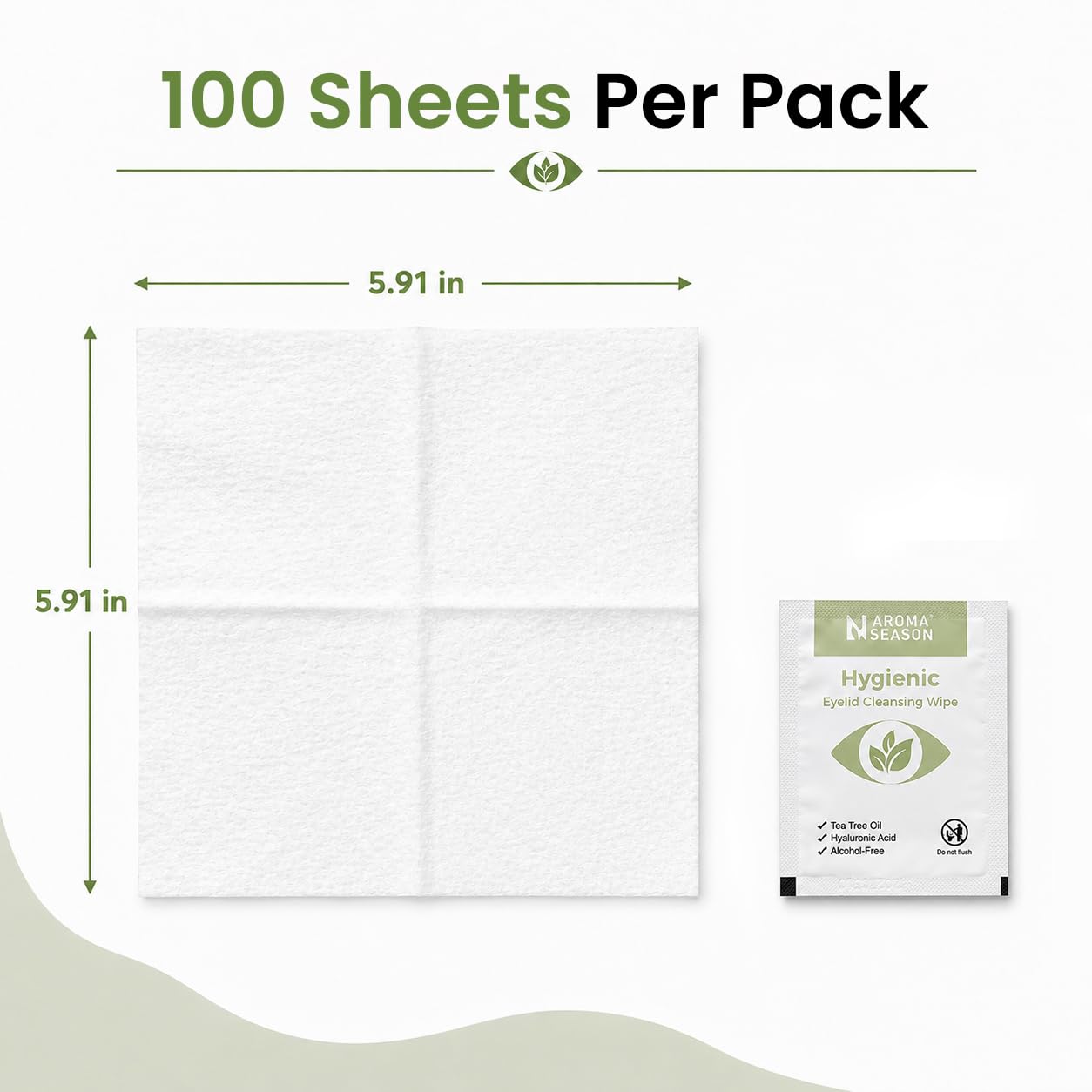 Aroma Season Eyelid Cleansing Wipes - Tea Tree Oil & Hyaluronic Acid, 100 Count | Alcohol-Free