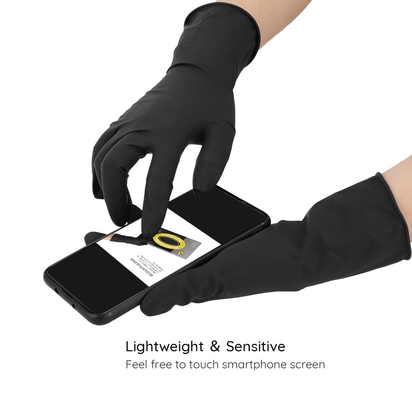 Hair Dye Gloves - 20 Count Black Reusable Rubber Gloves for Professional Hair Coloring | Medium Size