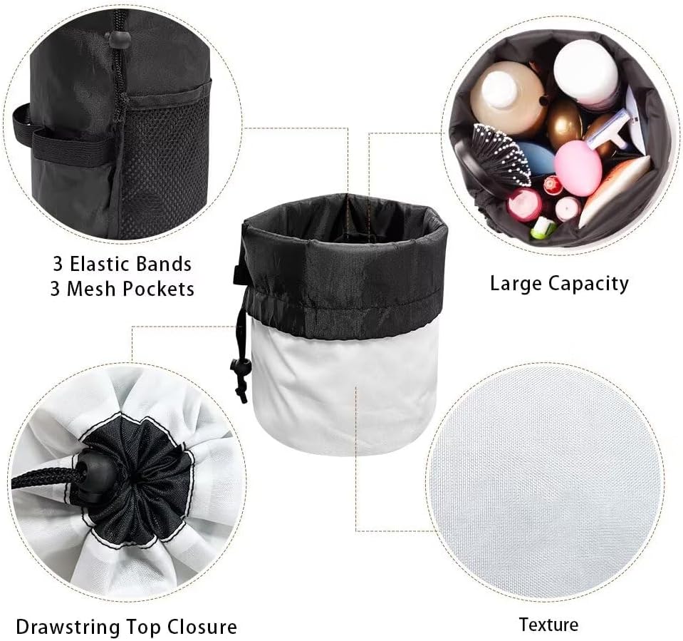 Peach Blossom Blue Cosmetic Bag for Women - Portable Drawstring Makeup Organizer | Collapsible Toiletry Storage