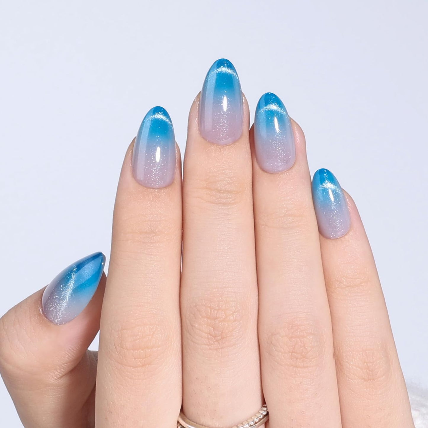 Red Cat Eye Press On Nails - Almond Short Reusable Fake Nails | 32pcs in 16 Sizes, Garnet Color