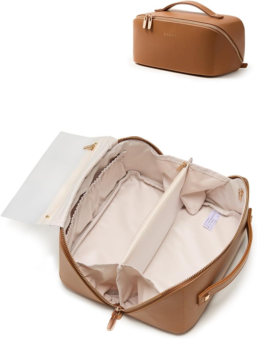 Travel Makeup Bag - Large Capacity Waterproof PU Leather Cosmetic Organizer for Skincare & Brushes | Portable Toiletry Bag