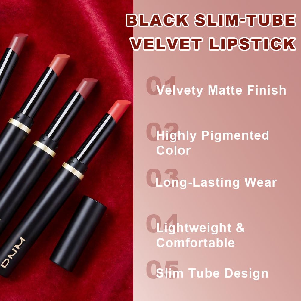 evpct Crimson Red Velvet Matte Lipstick, High Pigmented Slim Lipstick Long Lasting Waterproof for Women, Velvet Silky Lip Stick Stain Color Makeup Blendable 24 Hours Original Makeup Labiales, 898#
