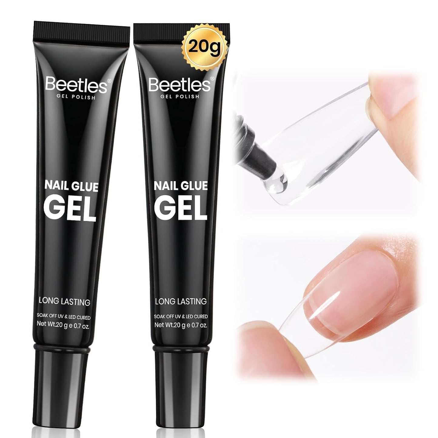 Beetles Nail Glue Gel - Super Strong 2Pcs 20g for Acrylic & Press-On Nails | Clear Summer Nail Art