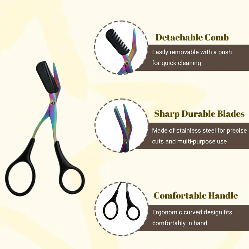 Neblueum 2 in 1 Eyebrow Scissors with Comb and Brush – Professional Stainless Steel Trimmer for Women and Men, Precision Beauty Grooming Tool for Shaping and Makeup Prep