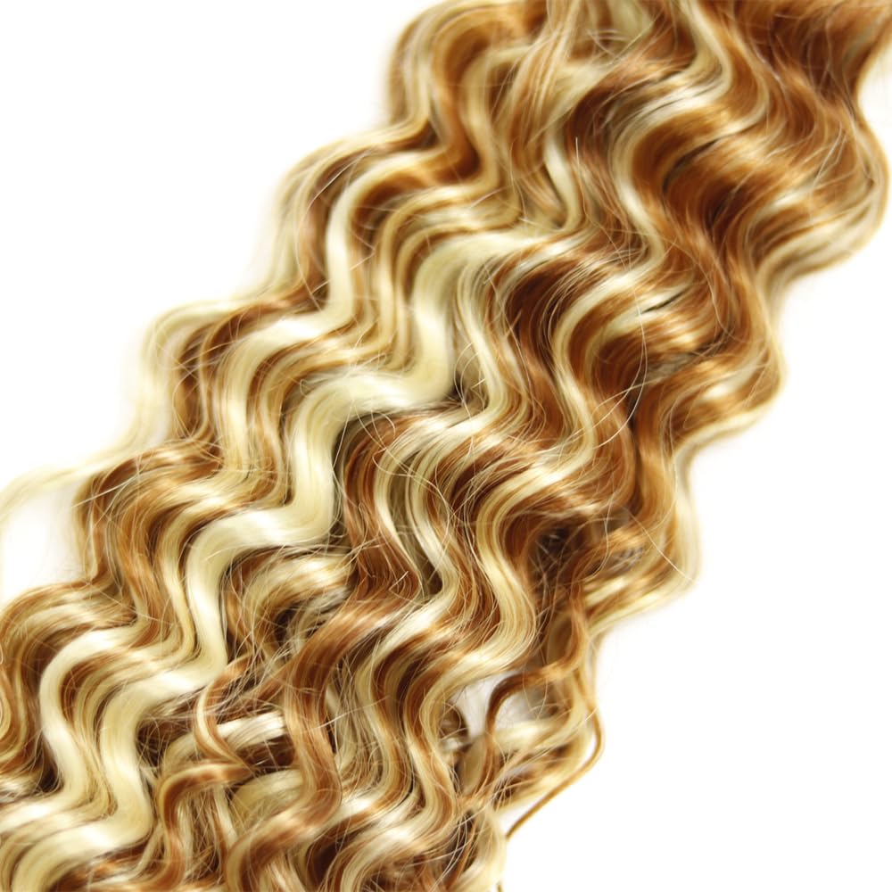 12 14 16 Inch P30/613 Highlight Blonde Bundles Human Hair 3 Bundles Brazilian Remy Hair 50 Grams/Bundle 10A Grade Unprocessed Virgin Hairs Deep Wave Bundle Weaves Extensions