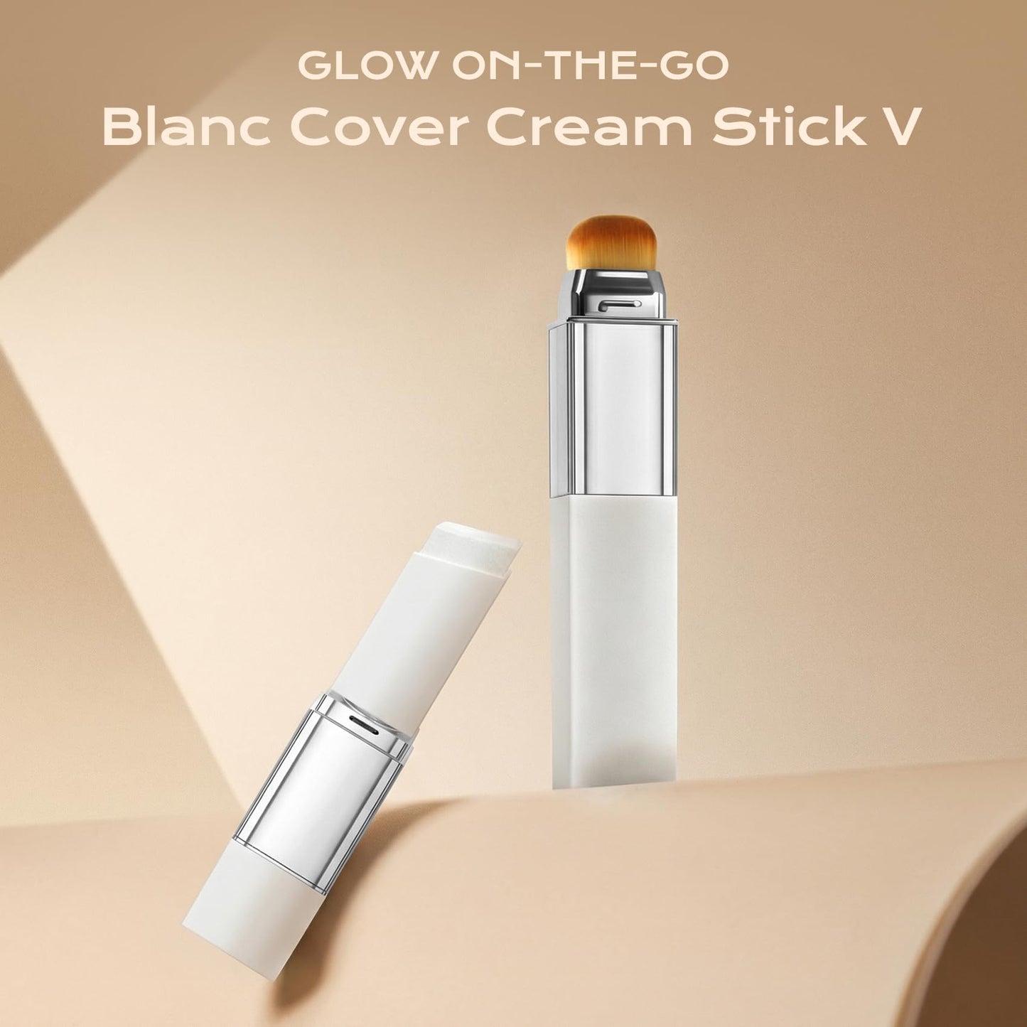 Color Changing Foundation Stick with Volufiline - Hydrating Concealer Base Makeup, Dual-Ended with Built-in Brush, Portable for Daily Use (Ivory White)