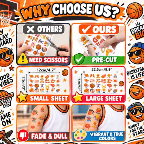 96PCS Kids Basketball Temporary Tattoos Set for Sports Parties & Events