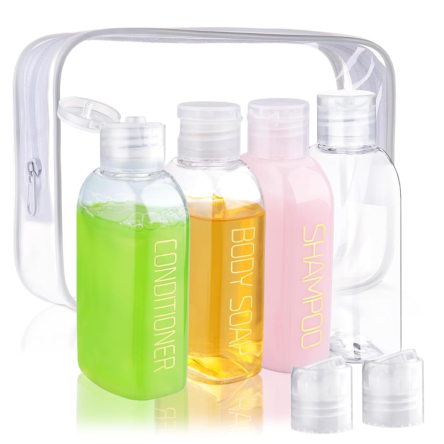 Travel Toiletries Bottles Set - 4PCS 3.4oz Leak Proof Shampoo & Conditioner Containers | TSA Approved Squeeze Bottles