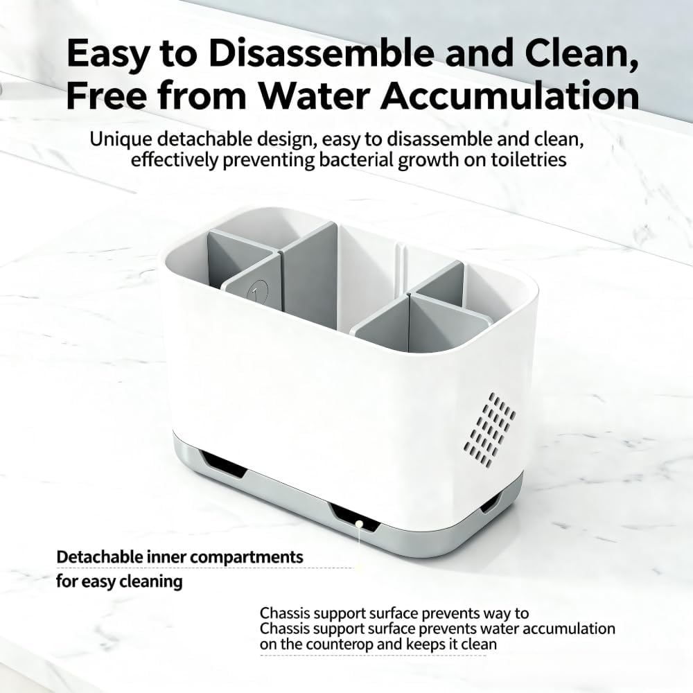 Toothbrush Holder - Bathroom & Kitchen Sink Organizer with Drain Tray | Sponge, Soap & Scrubber Storage Rack