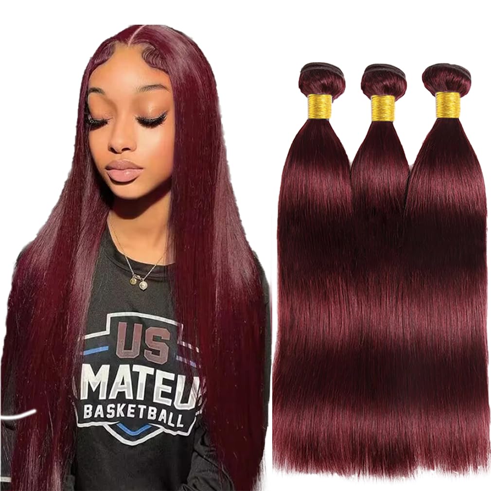 Burgundy Bundles Straight Bundles Human Hair 26 28 30 Inch #99J Straight Bundle Unprocessed Brazilian Virgin Weave Hair 3 Bundles 50 Gram Per Bundle for Black Women