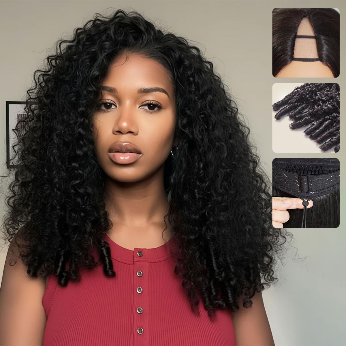 Human Hair Half Wig - Burmese Curly 3-in-1 Drawstring | Glueless, Easy Wear for Black Women - 16 Inch