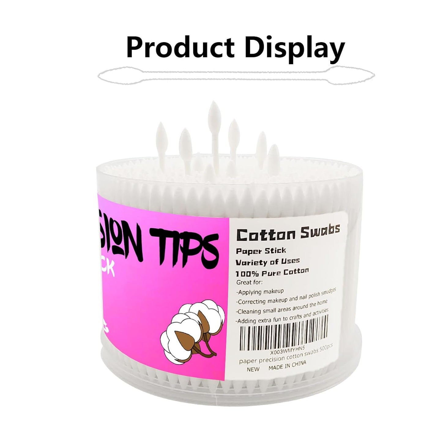 Pointed Tip Cotton Swabs - 500 Count Precision Cotton Buds for Makeup & Personal Care