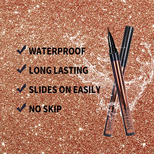 Music Flower Waterproof Liquid Eyeliner Pen Light Brown Metallic Shimmer, Precise Winged Look