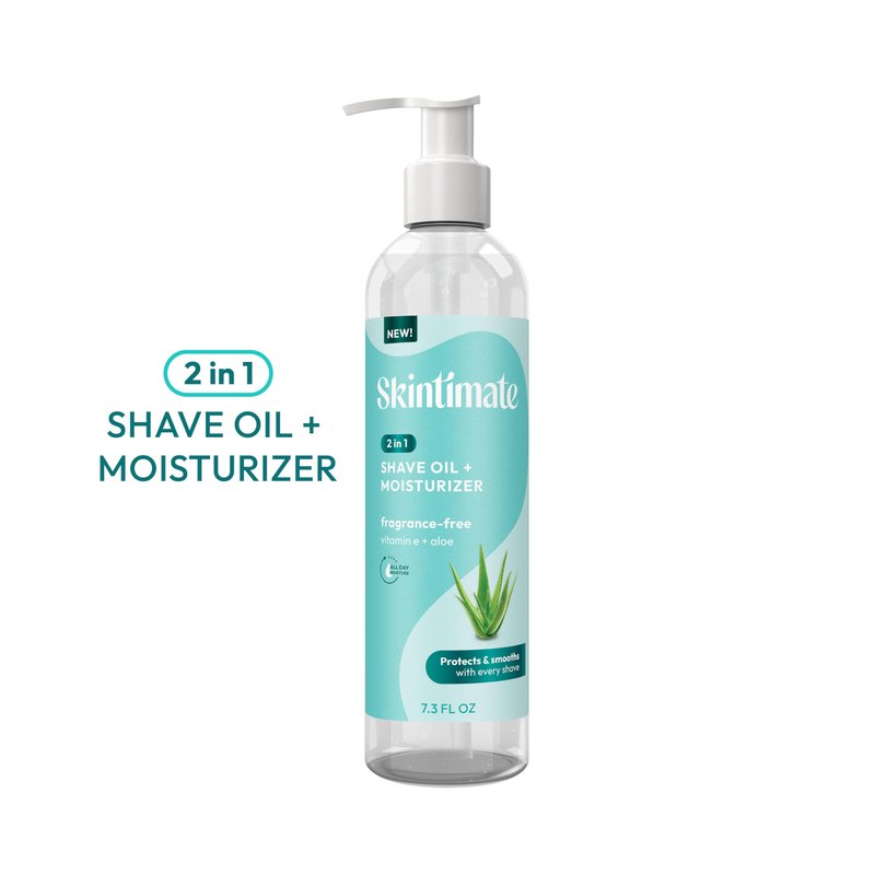 Skintimate 2-in-1 Shave Oil & Moisturizer, Fragrance Free, 7.3oz | Shaving Oil, After Shave for Women Bikini Area Moisturizer with Vitamin E and Aloe, Shaving Cream Alternative, 7.3 fl oz(Pack of 2)