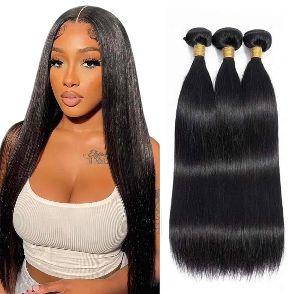 Straight Human Hair Bundles Black Human Hair Bundles Straight Color 1B Bundle Weave Bundle Extension for Women HuxoWax Natural Color 150g 22 24 26 Inch