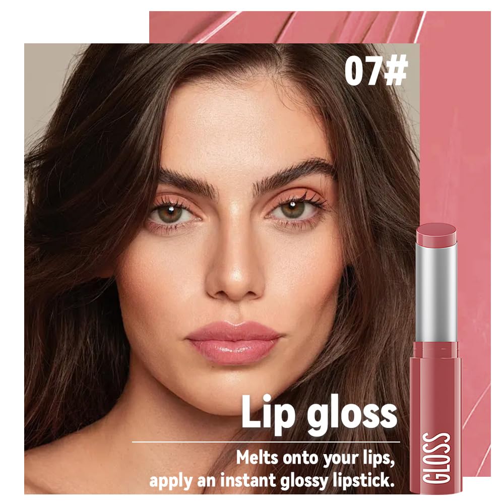HHLTOH 1Pc Pale Pink Butter Lipstick Tinted Lip Balm, Shine Moisturizing Plumper Lipstick for Women, Natural Nourishing Hydrating Lip Gloss Stain for Dry Lips, Lightweight Lip Liner Care Vegan Makeup