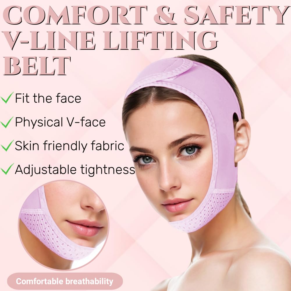 ROWMATE V Line Lifting Mask Chin strap for sleeping, V Line Lifting Mask for Women,Jaw Exerciser，Medium,Purple