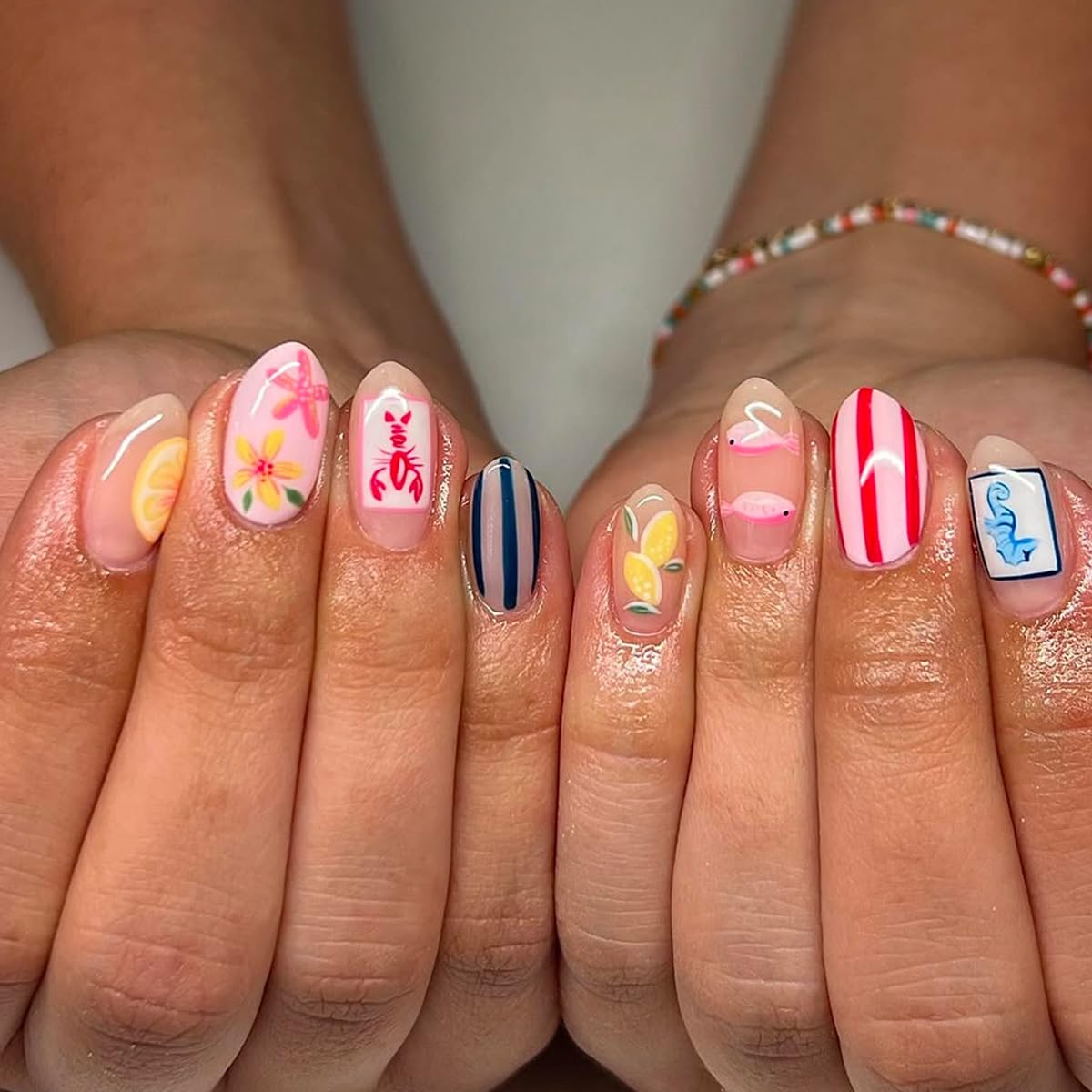 Polka Dot Press-On Nails - Short Almond Nude Chrome | Reusable Full Cover with Glazed Finish & White Dots