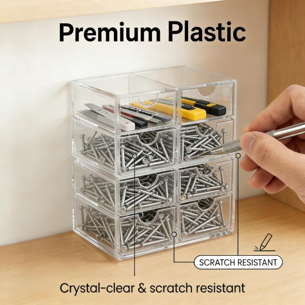 Acrylic Drawer Organizer - Stackable Storage Box for Stationery, Cosmetics & Jewelry | Transparent Dustproof Design