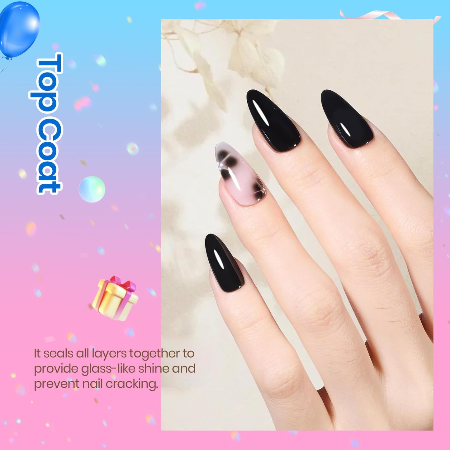beetles Gel Polish No Wipe Gel Top Coat - Clear Top Coat Gel Nail Polish Shine Finish and Long Lasting, Soak Off Nail Lamp, 15ml Summer Nails Gifts for Women