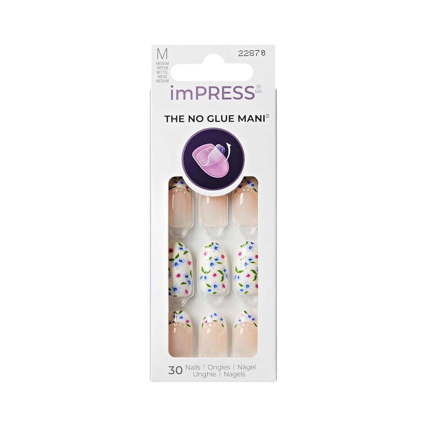 Kiss Impress Press-On Nails - Hoppy Mood Design, Multicolor, Oval Shape | Medium Size, 30 Nails Included