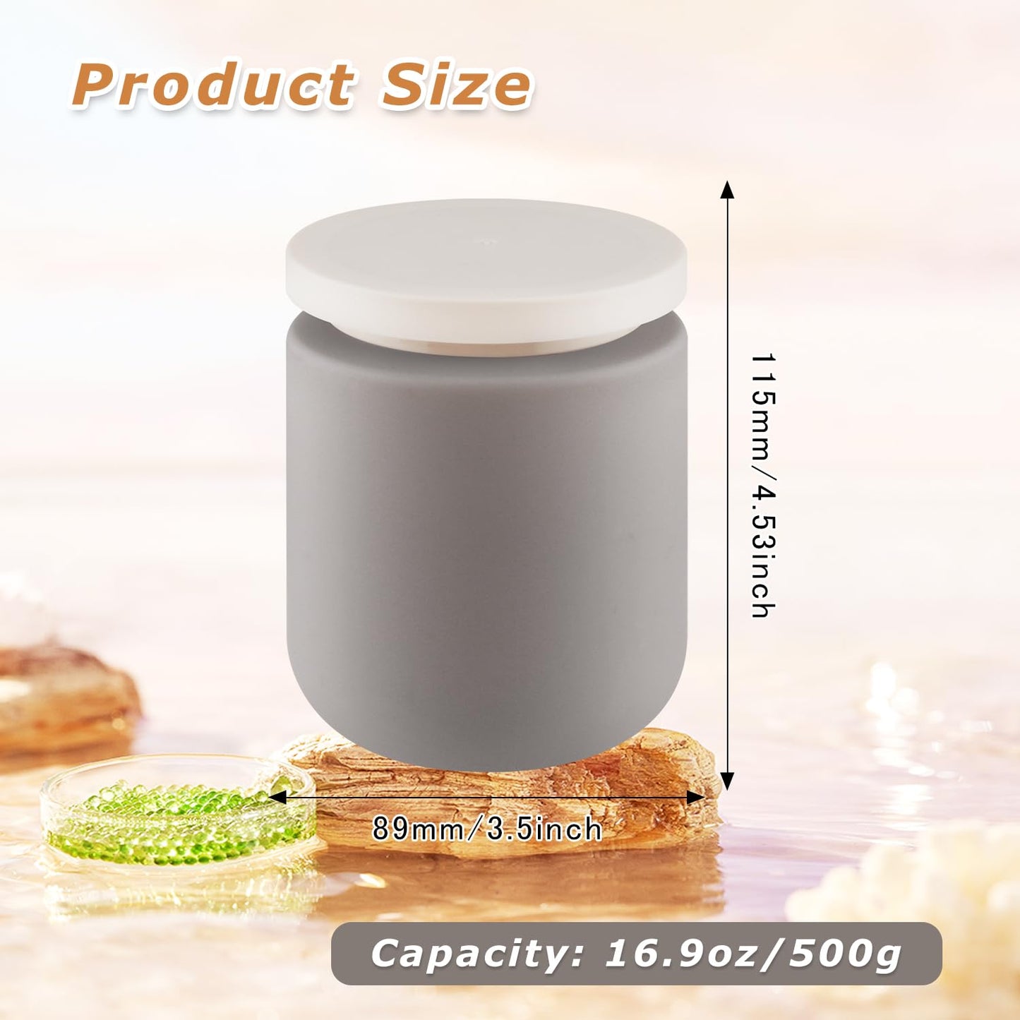 16.9oz/500g Plastic Containers Empty Cosmetic Jars Large Makeup Sample Storage Pot with Lid & Inner Liner for Lotion Cream Ointments DIY Makeup Travel - 3 Pcs-Grey
