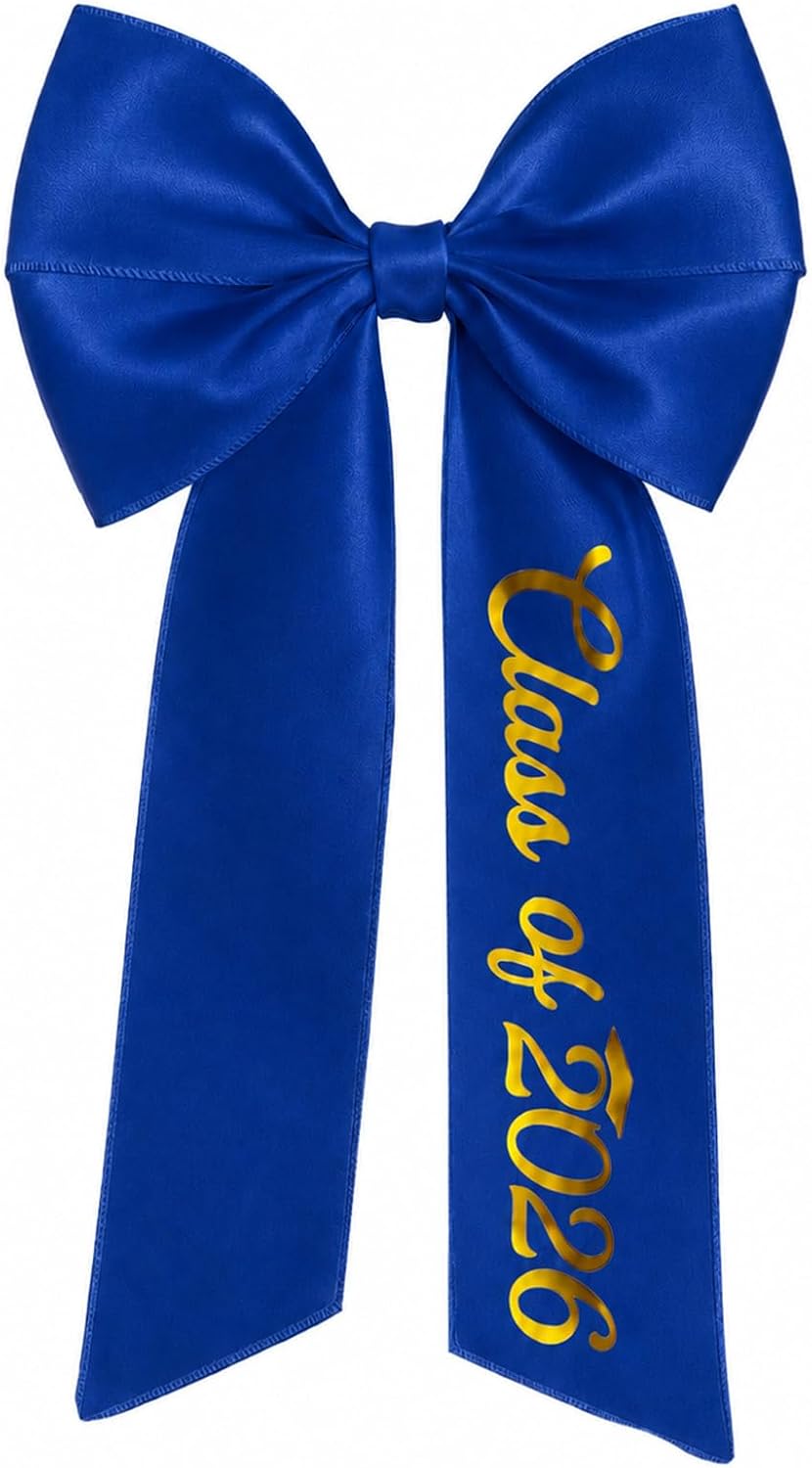 Graduation Cap Bow - Class of 2026 Satin Ribbon Hair Accessory | Black Embroidery Decor