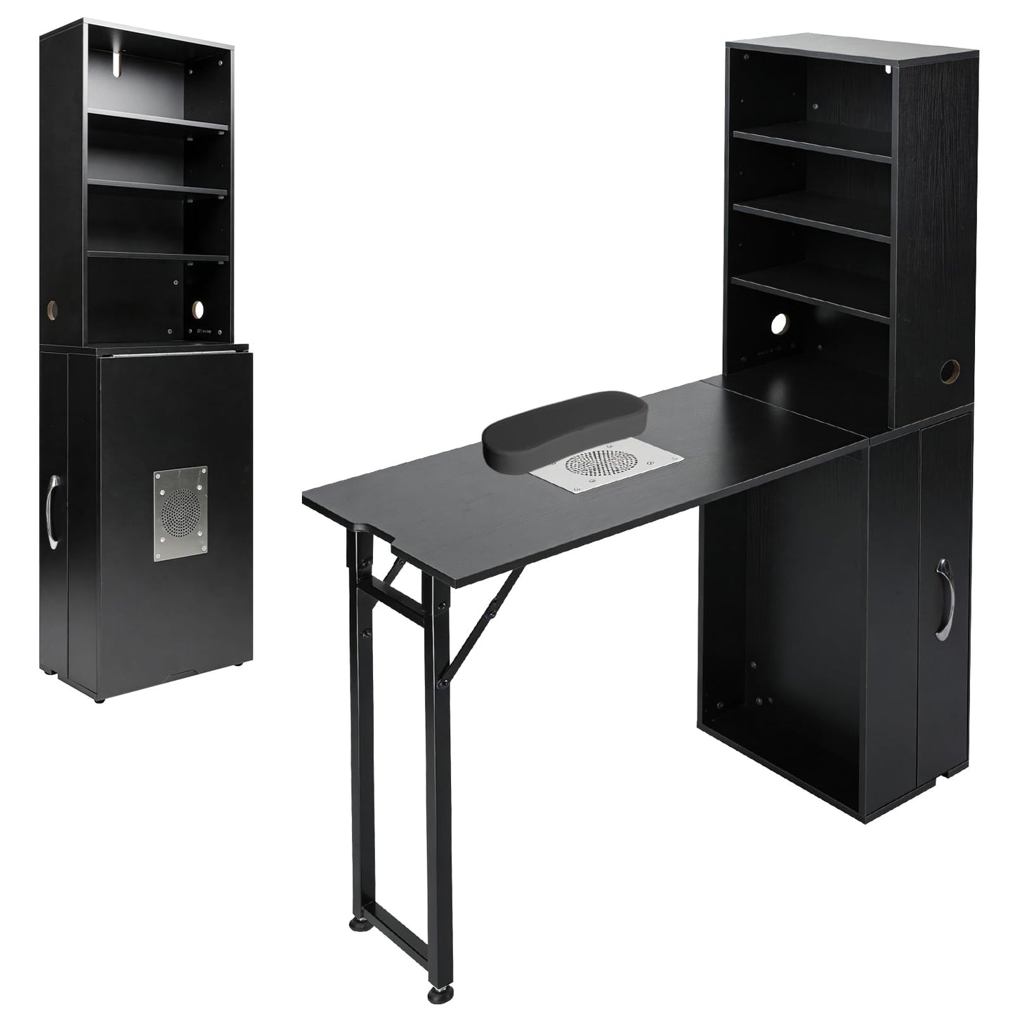 LOVEVLOGY Lovelogy Professional Portable & Foldable Nail Desk with Dust Collector Wall Mount Manicure Table with Storage Nail Cabinet with Hand Rest，Black