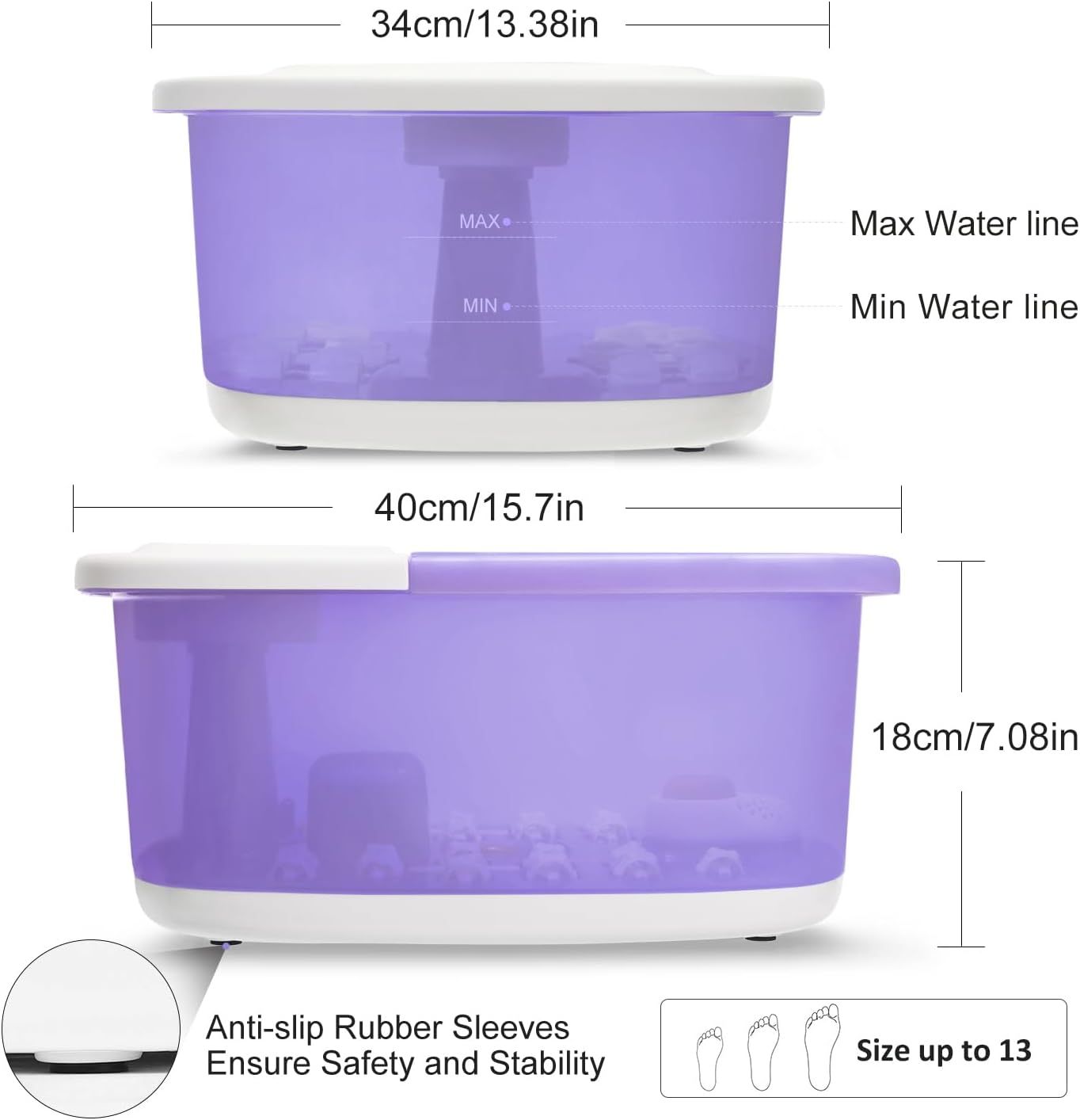 Foot Spa Massager with Heat & Bubbles | 22 Rollers, Adjustable Temp, Lavender Epsom Salt - Purple