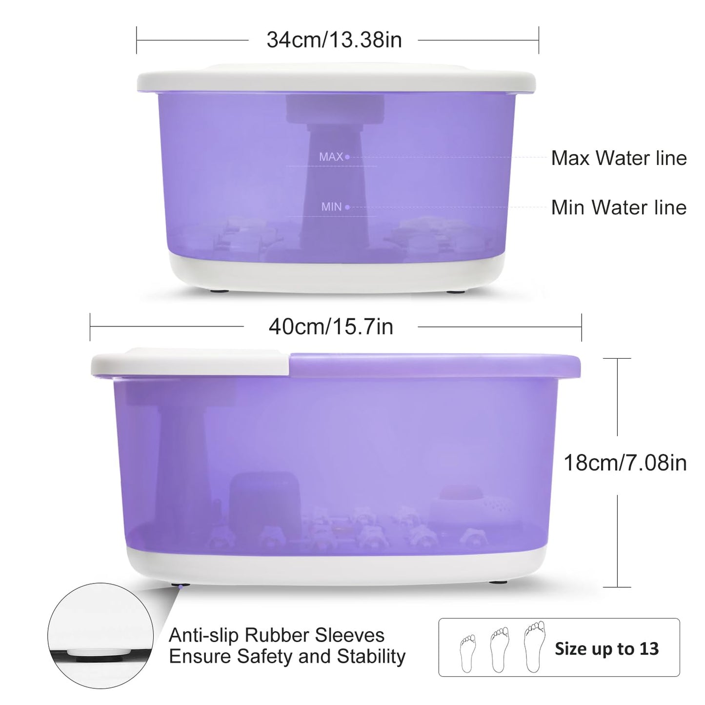 Foot Spa Bath Massager - Heat & Vibration with 22 Rollers | Calming Lavender Epsom Salt Soak - Purple