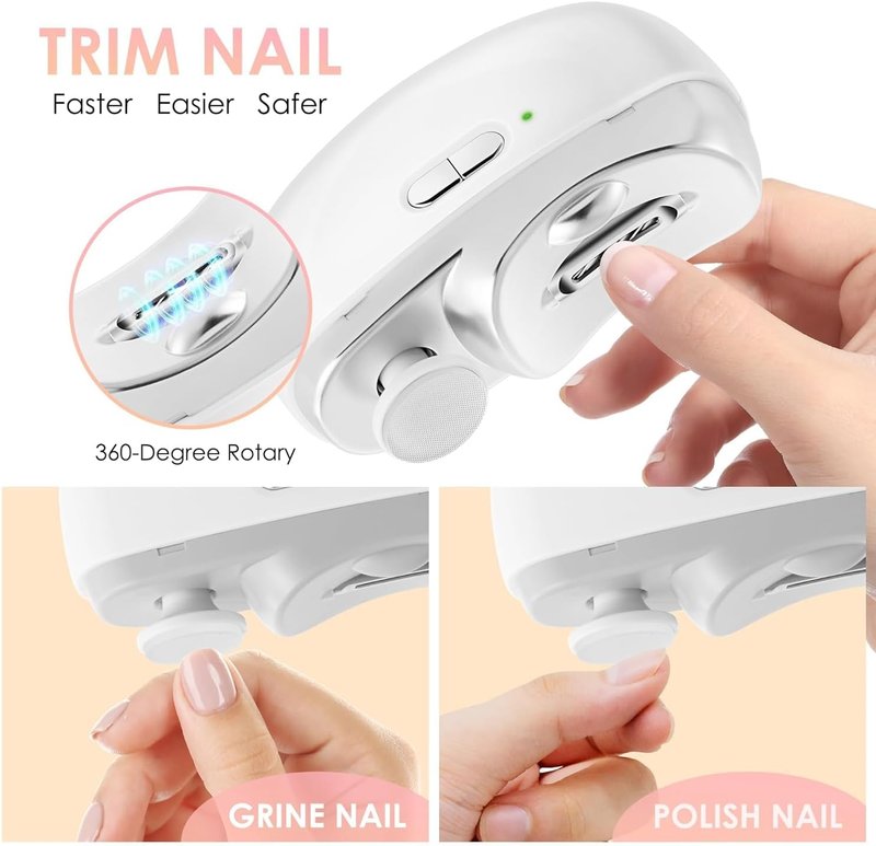 Electric Nail Clippers - 3 in 1 Automatic Nail Trimmer with Polishing, Dust Storage & LED Light | Safe for Seniors, Adults & Kids