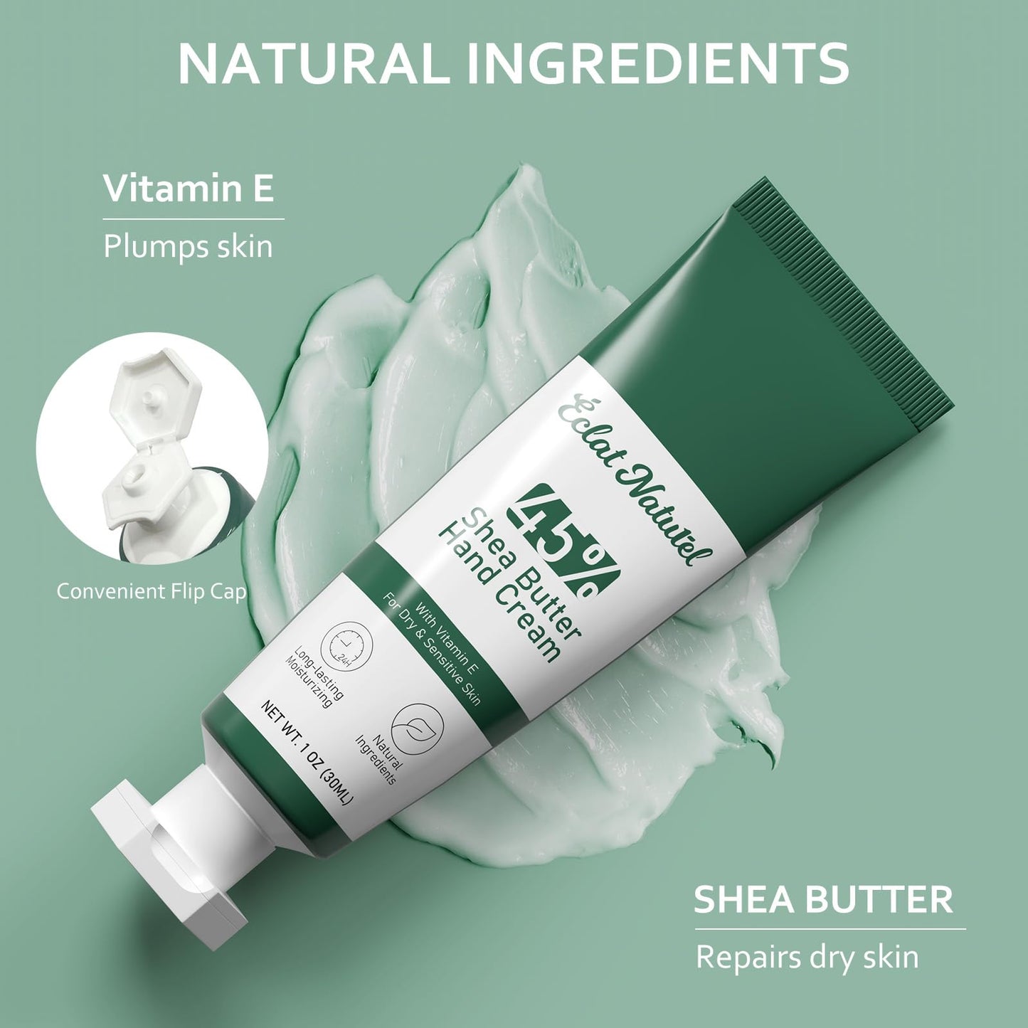 ÉCLAT NATUREL Shea Butter Hand Cream, Made with 45% Shea Butter and Vitamin E Hand Moisturizer, Deep Moisturizing Dry Hands, Mini Hand Lotion Travel Size, 1 Fl Oz (Pack of 1)