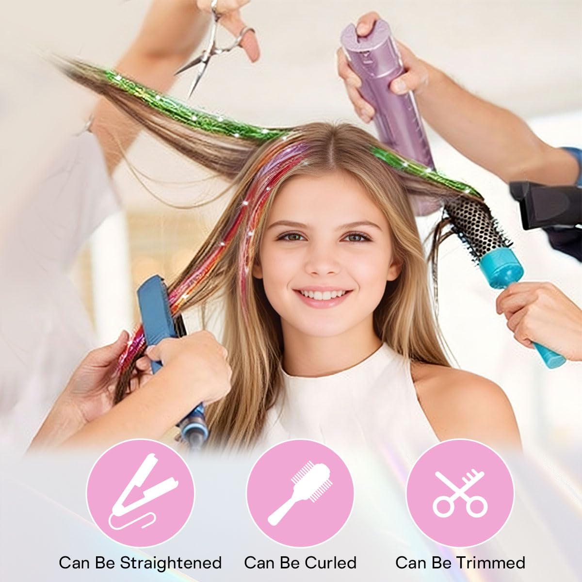 Hair Tinsel Kit - 22 Color Glitter Hair Extensions for Teens | Heat Resistant 48-Inch Accessories for Parties & Cosplay