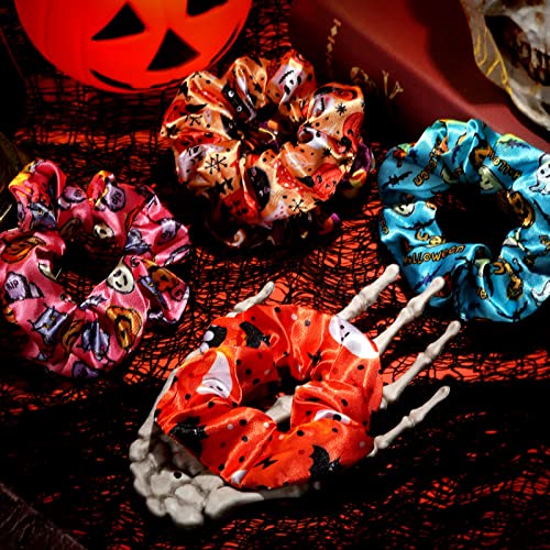 WILLBOND 20-Pack Halloween Scrunchies - Pumpkin, Skull & Spider Designs