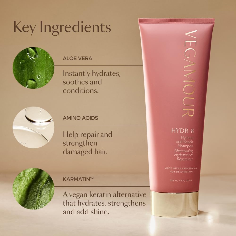 VEGAMOUR Hydrate and Repair Shampoo & Conditioner Kit - Strengthens Dry, Damaged Hair with Amino Acids | Vegan, Cruelty-Free, Color Safe