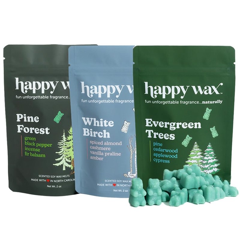 Happy Wax Winter Woods Mix Scented Soy Wax Melts- Includes: Pine Forest, Evergreen Trees and White Birch - 6 oz Mix