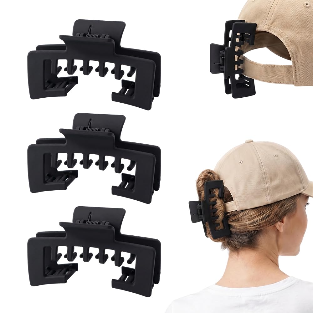 Claw Clips for Baseball Caps - 5 PCS Tortoise Shell Hair Clips for Women | Non-Slip Strong Hold (Black)