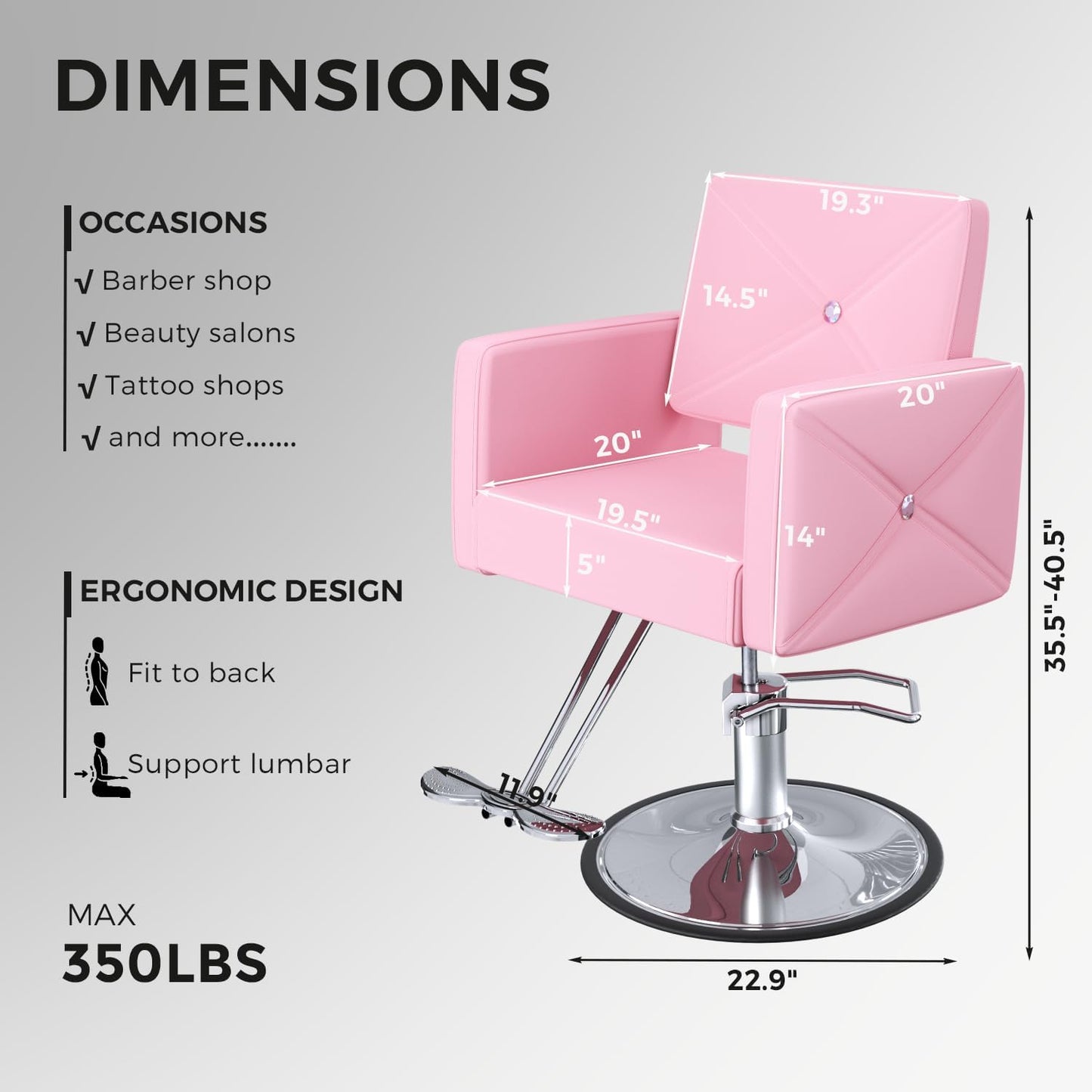 Salon Chair for Hair Stylist - Heavy-Duty Hydraulic Pump, 360° Swivel, Adjustable Height | Elegant Pink