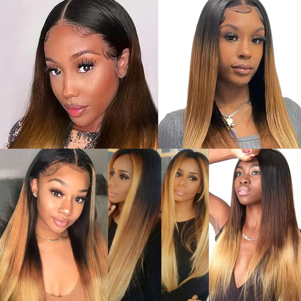 28 28 28 Inch T1B4/27 Ombre Blonde Bundles Human Hair Straight 3 Bundles 100 Grams/Bundle 10A Grade Unprocessed Brazilian Virgin Hairs Ombre Bundles Weaves Hair Extensions For Women