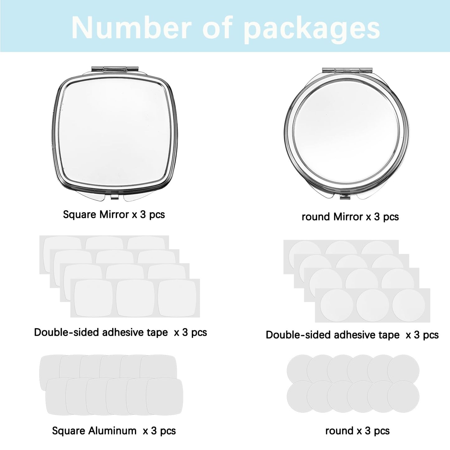 Anpuimult 6 Sets Sublimation Blanks Compact Mirror Bulk,Double Sided Folding Pocket Makeup Mirror, Round/Square Handheld Mirrors for Purse, Travel Daily Use, DIY Heat Transfer Crafts Supplies