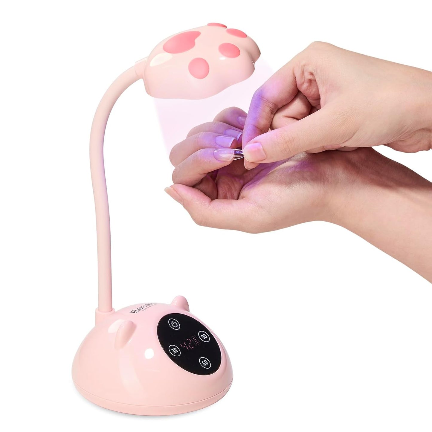 Beetles Gooseneck UV Nail Lamp - Meowgic StrawPurr Mini LED Light with Smart Sensor & 504PCS Gel Nail Tips in 12 Sizes | Short Almond, Etch-X Half Matte Full Cover