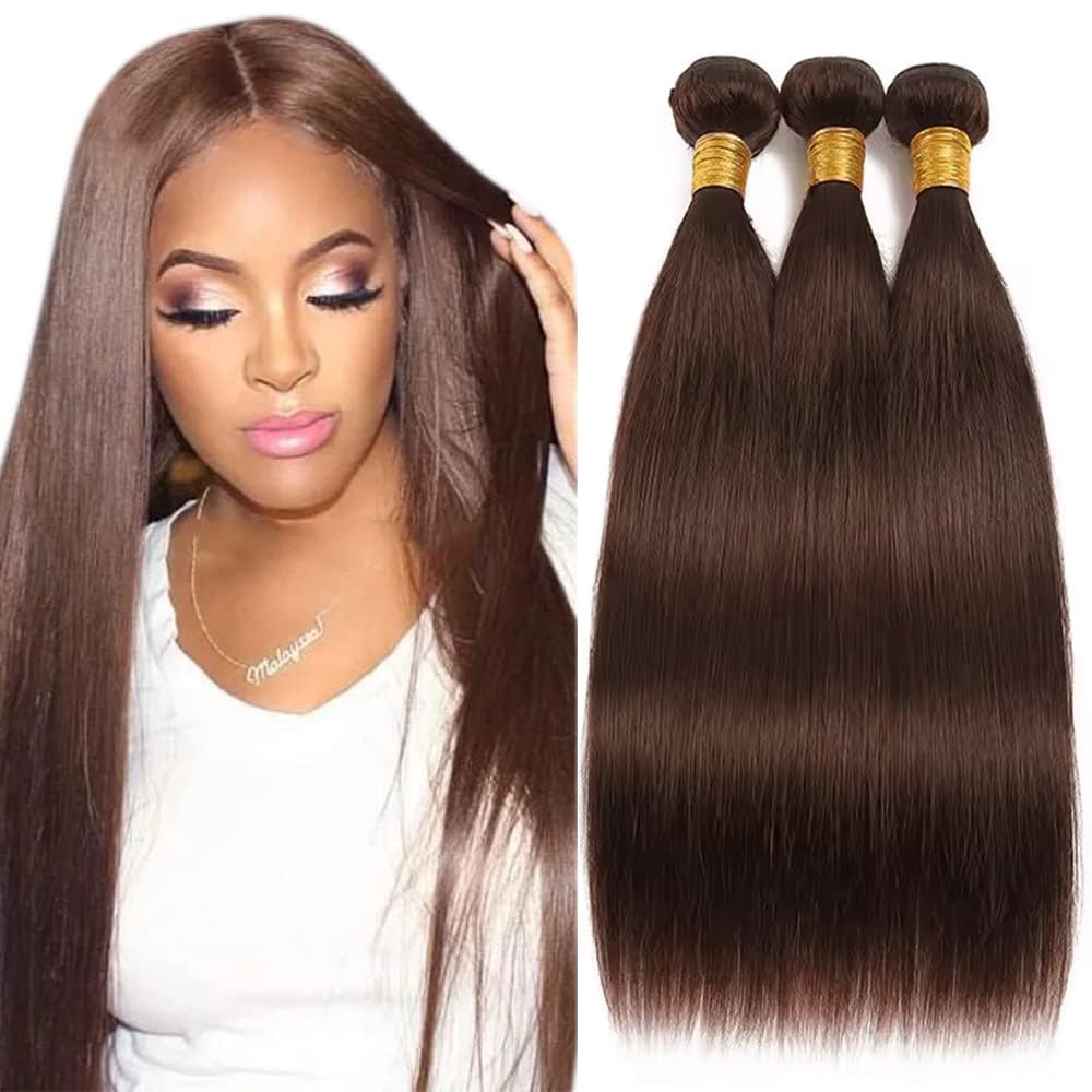 26 28 30 inch Color #4 Human Hair Bundle Chocolate Brown Straight 3 Bundles 10A Real Brown Straight Human Hair Extensions #4 Color 150g