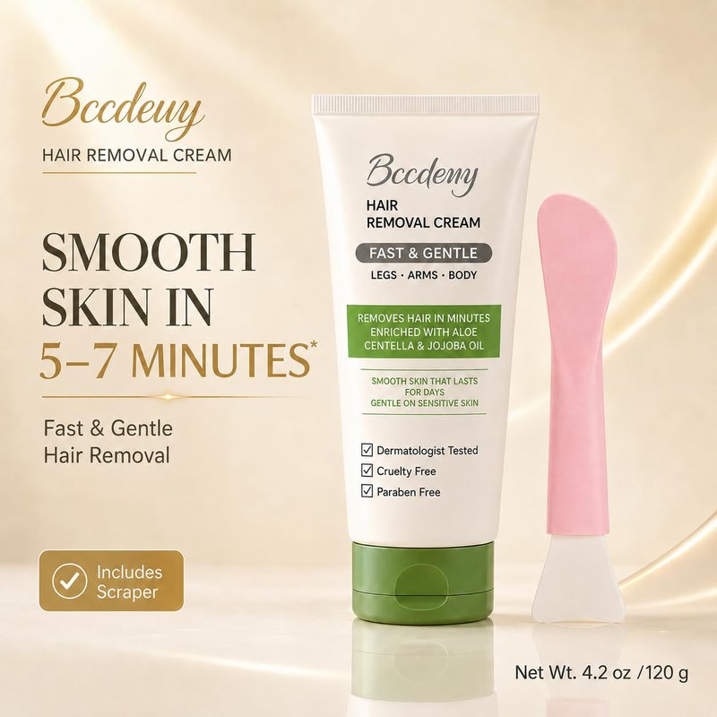 BCCDEUY Hair Removal Cream for Women & Men, Gentle Aloe, Jojoba Oil & Centella Formula for Legs, Arms, Chest, Underarms & Bikini Line, Smooth-Looking Skin, 4.2oz (120g)
