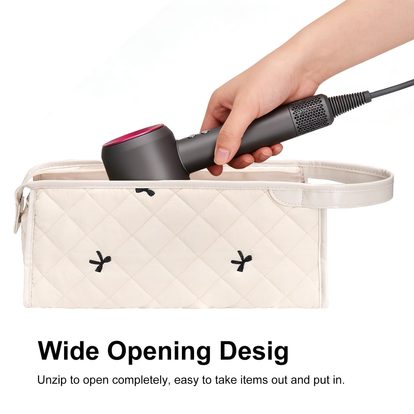 idoltimes Quilted Hair Tools Travel Bag, Compatible with Dyson Airwrap Styler, Portable Cotton Floral Organizer Case for Shark FlexStyle Attachments Storage