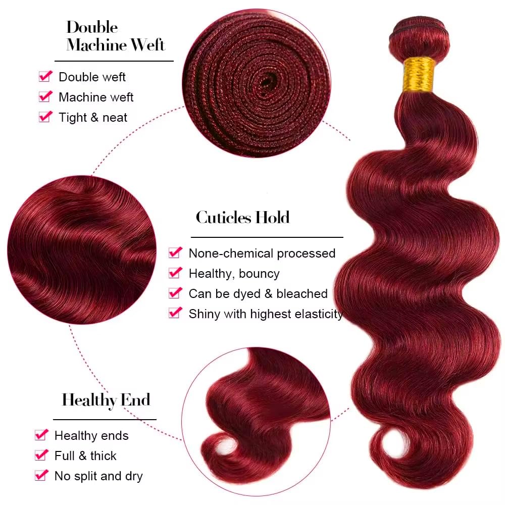 150g Burgundy Bundles 99J Human Hair Bundles 14 16 18 inch Red Body Wave Bundle Burgundy Body Wave Bundle